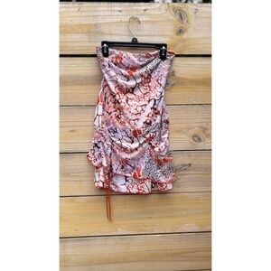 Blanc Clothing Strapless Animal Print Ruched Mini Dress Orange Brown White M
